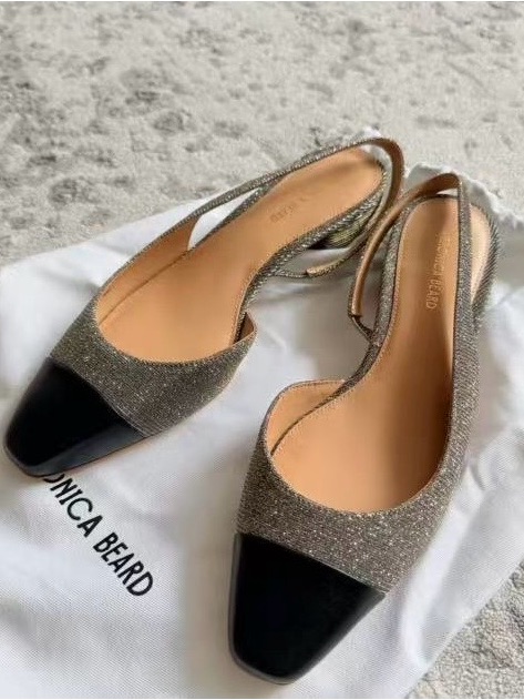 New Veronica Beard Lurex Cap-Toe Slingback Mules